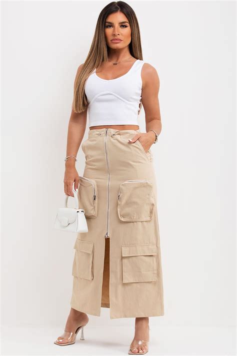 Long Cargo Skirt Maxi Length Beige – Styledup.co.uk