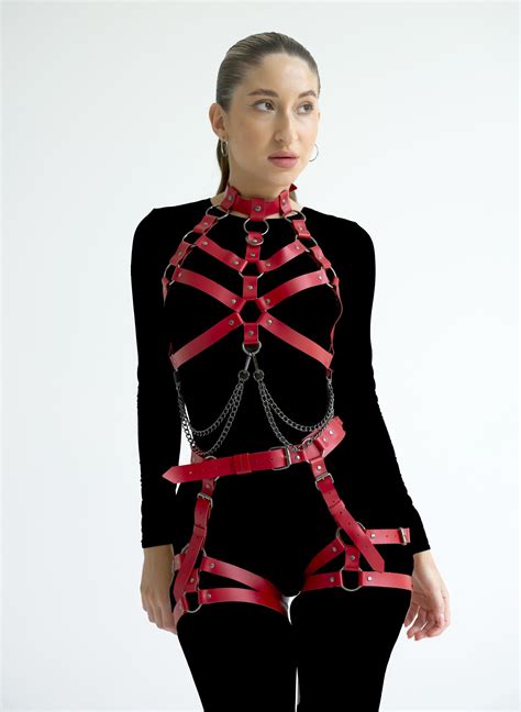 fetish bondage harness set bomdage kit sexy leather lingerie chain