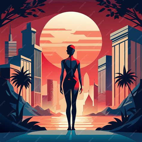 Siluetas de mujer desnuda a contraluz y luna roja detras vector