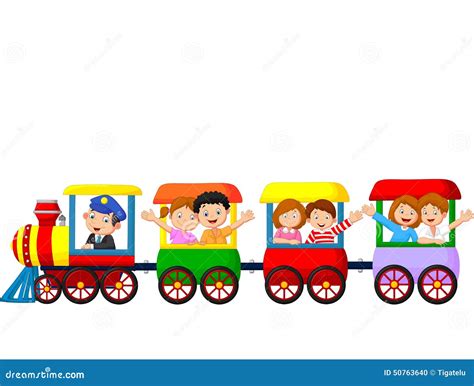 Desenho De Trem Infantil - Desenhos Animados Felizes Das Crianças Em Um Trem Colorido Ilustração ...