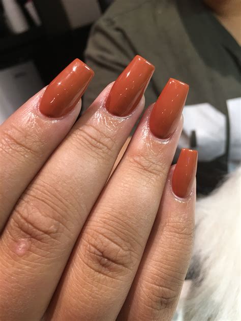 Burnt Orange Fall Nails | Orange acrylic nails, Orange nail designs