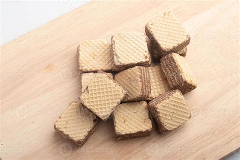 cube wafer  chocolate cream  isolated white background