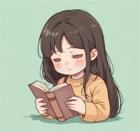 anime girl reading book  peaceful expression  pastel colors stock