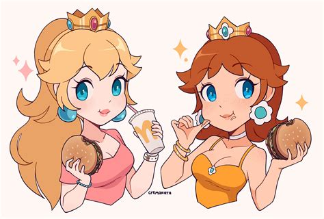 princess peach and princess daisy (mario and 1 more) drawn by cremanata