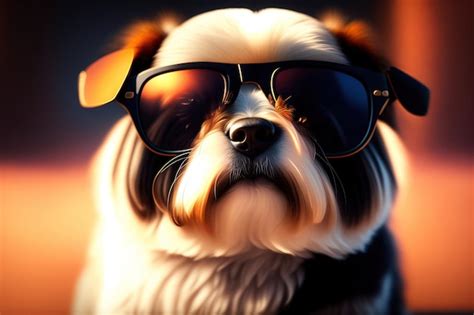 premium photo cool small dog  glasses portrait