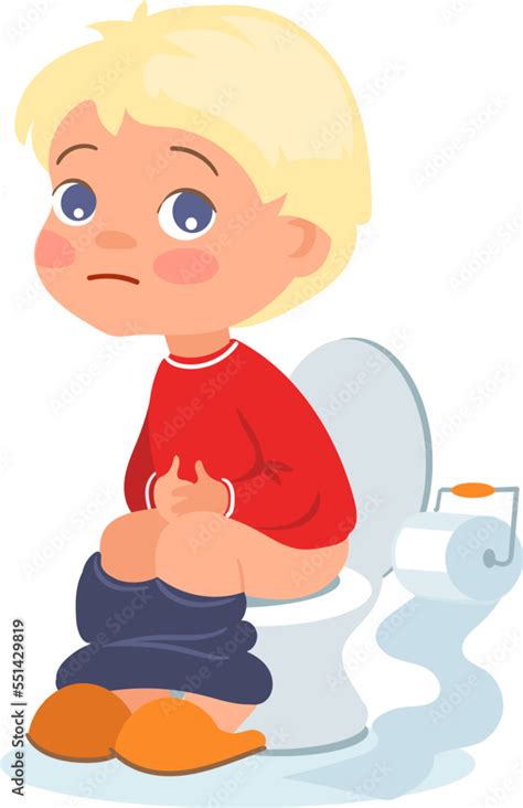 Diarhea disease. Sad kid sitting on toilet. Cartoon boy Stock Vector ...