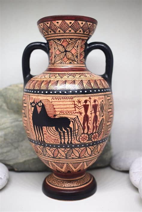 ancient greek ceramic amphora vase   geometric period handmade