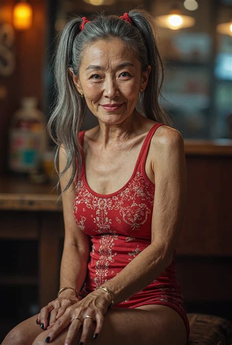 There is a woman sitting on a stool with a red top - SeaArt AI