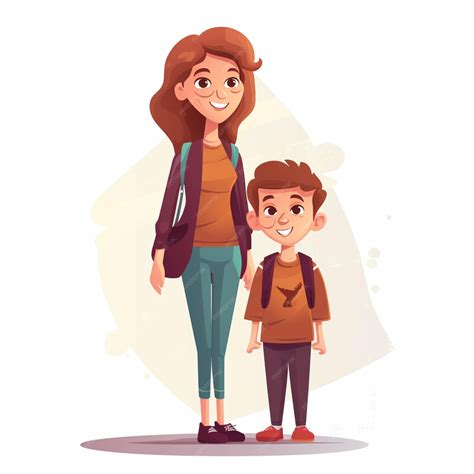 Premium Photo | Cartoon mother and son standing together and smiling