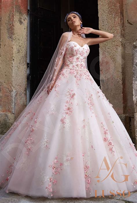 Pink Wedding Gowns With Embroidered Flowers