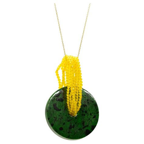 Intini Jewels Natural Jade Yellow Agate 18K Yellow Gold Chain Pendant