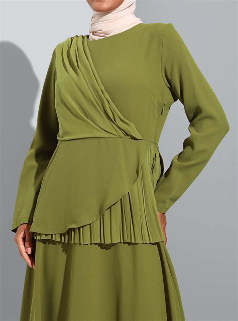 Olive Green Modest Evening Dress