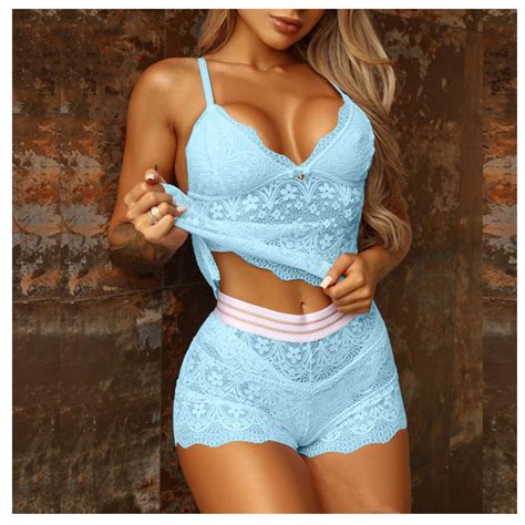 UMfun Womens Bow Lace Solid Color Sexy Sling Pajama Set Sexy Lingerie