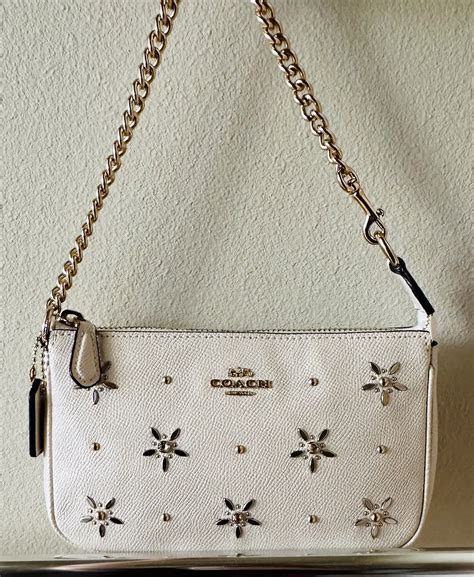 COACH STUDS ALL OVER LARGE WRISTLET 19 CHALK CROSSGRAIN LEATHER 73615