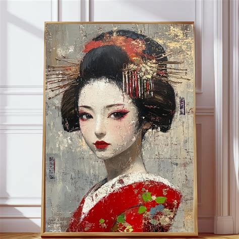 Geisha Printable Oil Painting, Vintage Oil Painting, Japanese Oil
