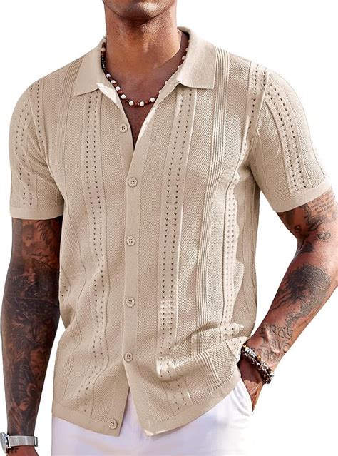 coofandy mens knit shirts short sleeve button  polo shirt fashion