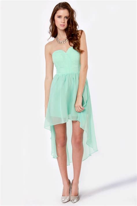 Lovely Strapless Dress - Mint Blue Dress - High-Low Dress - $76.00 ...