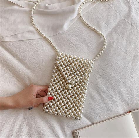 beaded white pearl bag handmade white bead purse bridal wedding purse