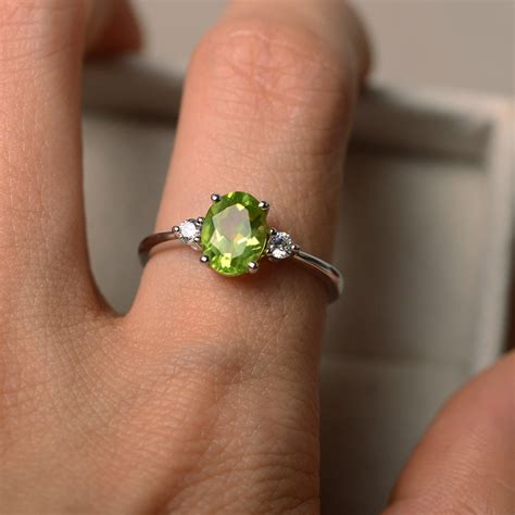 Natural Peridot Ring Silver Oval Gemstone August - Etsy