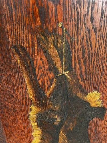original antique rabbit hunting painting oak wood victorian  life