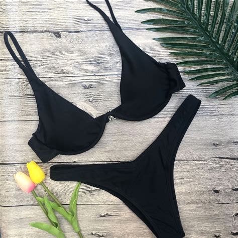 push   metal underwire bikini set candy color solid women bikini