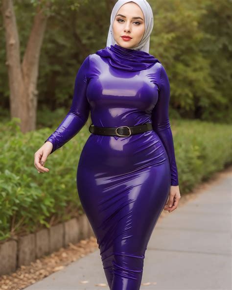 Hijab Paradise World | Beautiful Hijab Girl In Violet Latex Long Tight