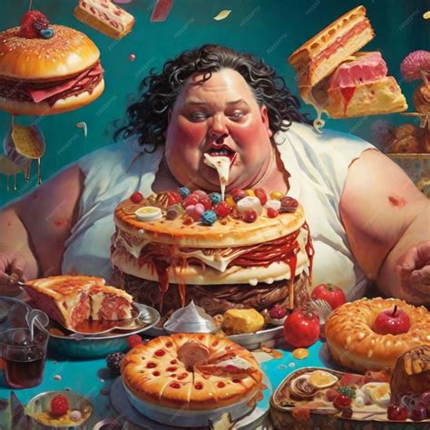 Premium AI Image | A portrait of a fat woman eating a cake in a restaurant