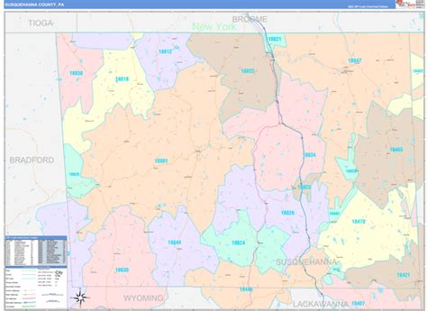 Susquehanna County, PA Wall Map Color Cast Style by MarketMAPS - MapSales