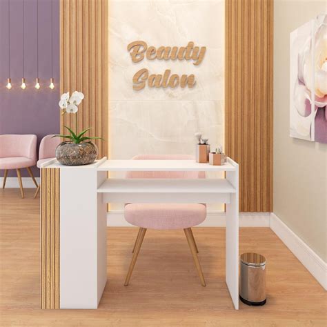 Mesa Para Unha De Gel - Mesa De Manicure Profissional Grande 110 Cm Com Friso Ripado Aparador ...