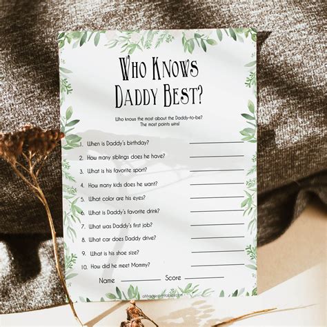 Dad Who Knows Best Baby Shower Game Printable