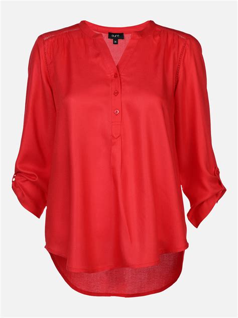 damen bluse mit knoepfen und  aermel nosize  rot