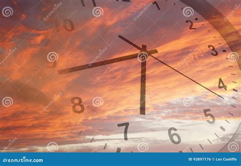 Clock in sky stock illustration. Illustration of time - 93897176