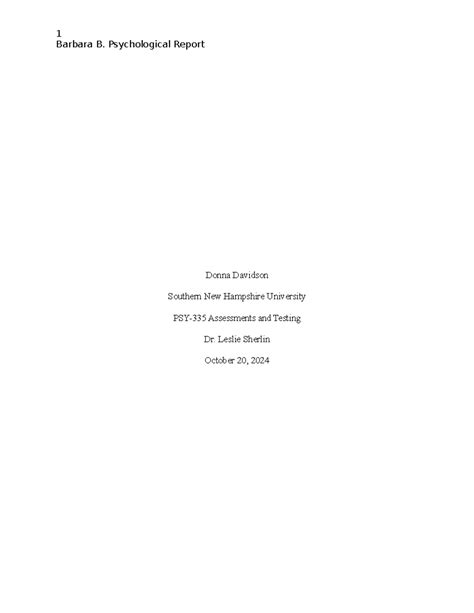 PSY+335+Final+Project - Barbara B. Psychological Report Donna Davidson