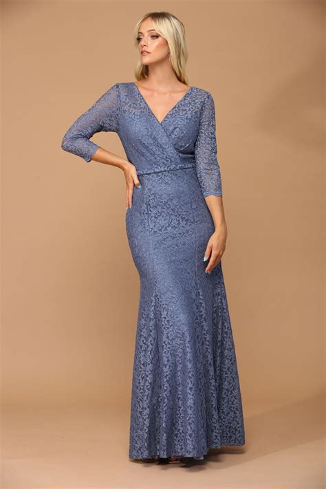 Silver Long 3/4 Sleeve Mother of the Bride Lace Dress for $179.99 – The