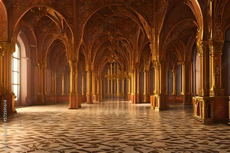 realistic fantasy interior   royal palace golden red palace