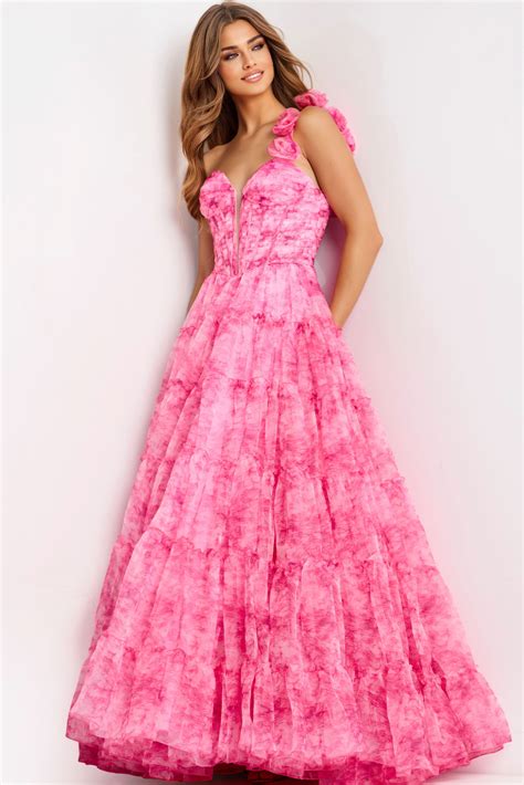 Tiered Ball Gown With Floral Strap 49074 | Jovani