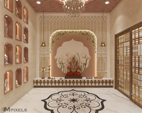 luxury indian interior design  temple room  hall room design