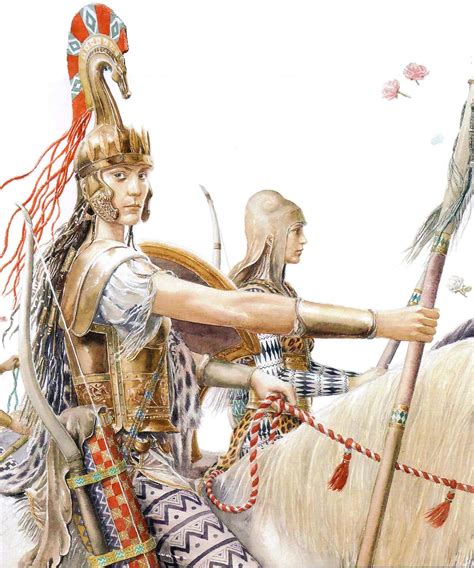 Penthesilea, Queen of the Amazons, by Alan Lee. Both riders wearing