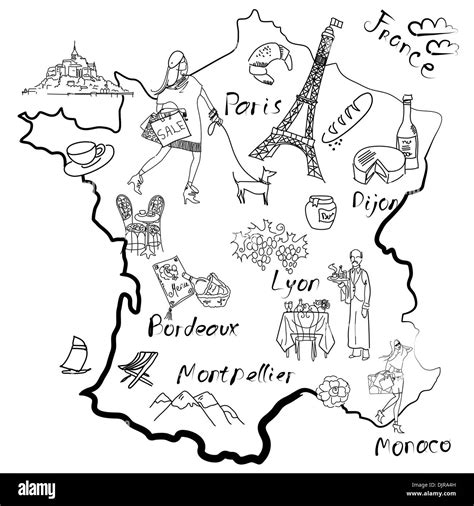 Stylized map of France. Things that different Regions in France are ...