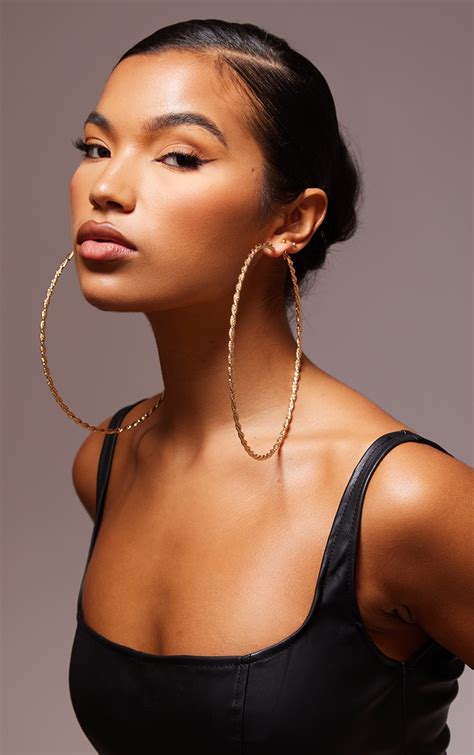 Gold Fine Twist Extra Extra Large Hoop Earrings | PrettyLittleThing KSA