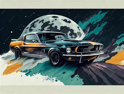 Premium AI Image | Graphic design flat design mustang black Shelby