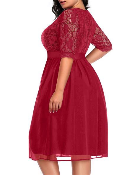 snapklikcom  size red dresses women cocktail lace chiffon
