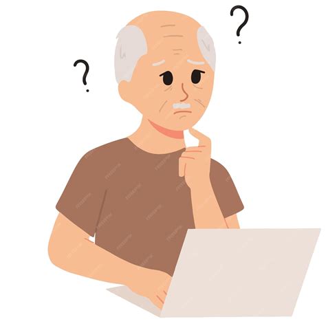 Premium Vector | Confused elderly using laptop internet gadget illustration