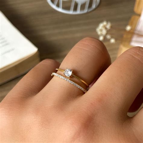 Anel De Noivado Para O Casal - Anel de Noivado Banhado em Ouro 18k Aro Duplo Hope - Joias, Anel ...