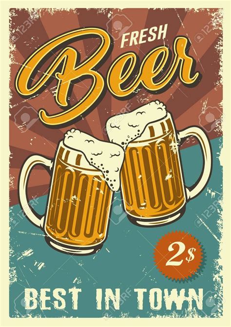 Vintage design poster with beer mugs. Illustration , #Ad, #poster, # ...