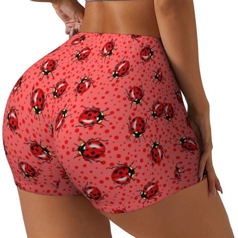 Cauagu Ladybugs On Red Polka Dot for Womens Workout Impact Shorts,Booty