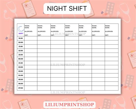 Nurse Hourly To-do Planner, 7 and 6 Patient Medication, Nursing Shift