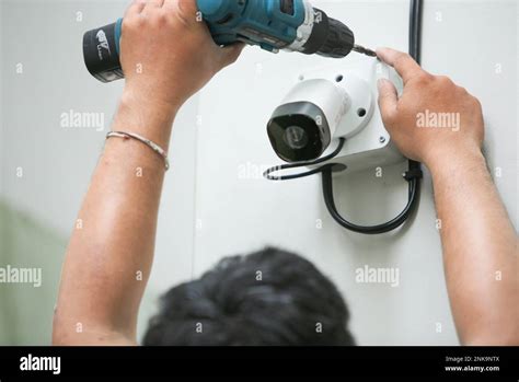 security camera setup cctv installation stock photo alamy