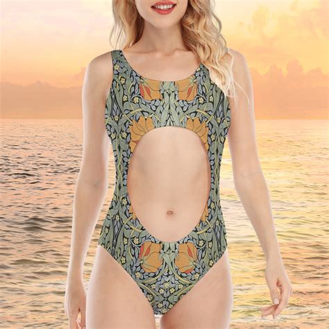 Vintage Navel Back Hollow One Piece Swimsuit, Vintage Bikini, Vintage