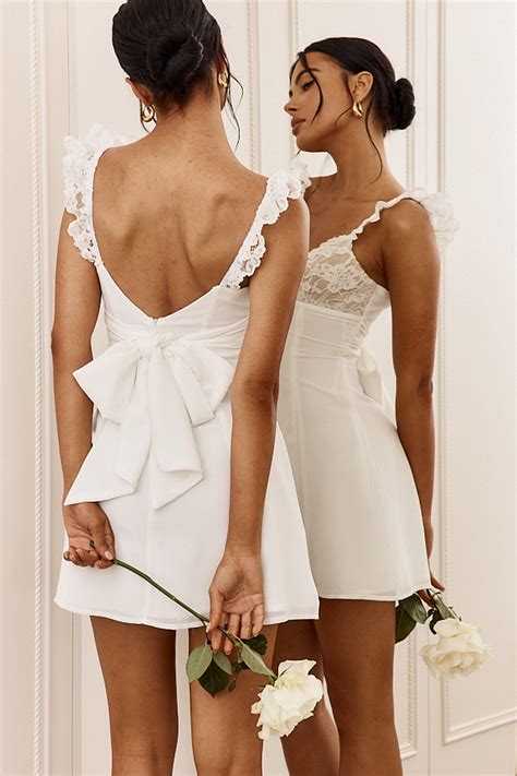 Shop the Lakyn Lace Bust Tied Back Mini Dress Ivory